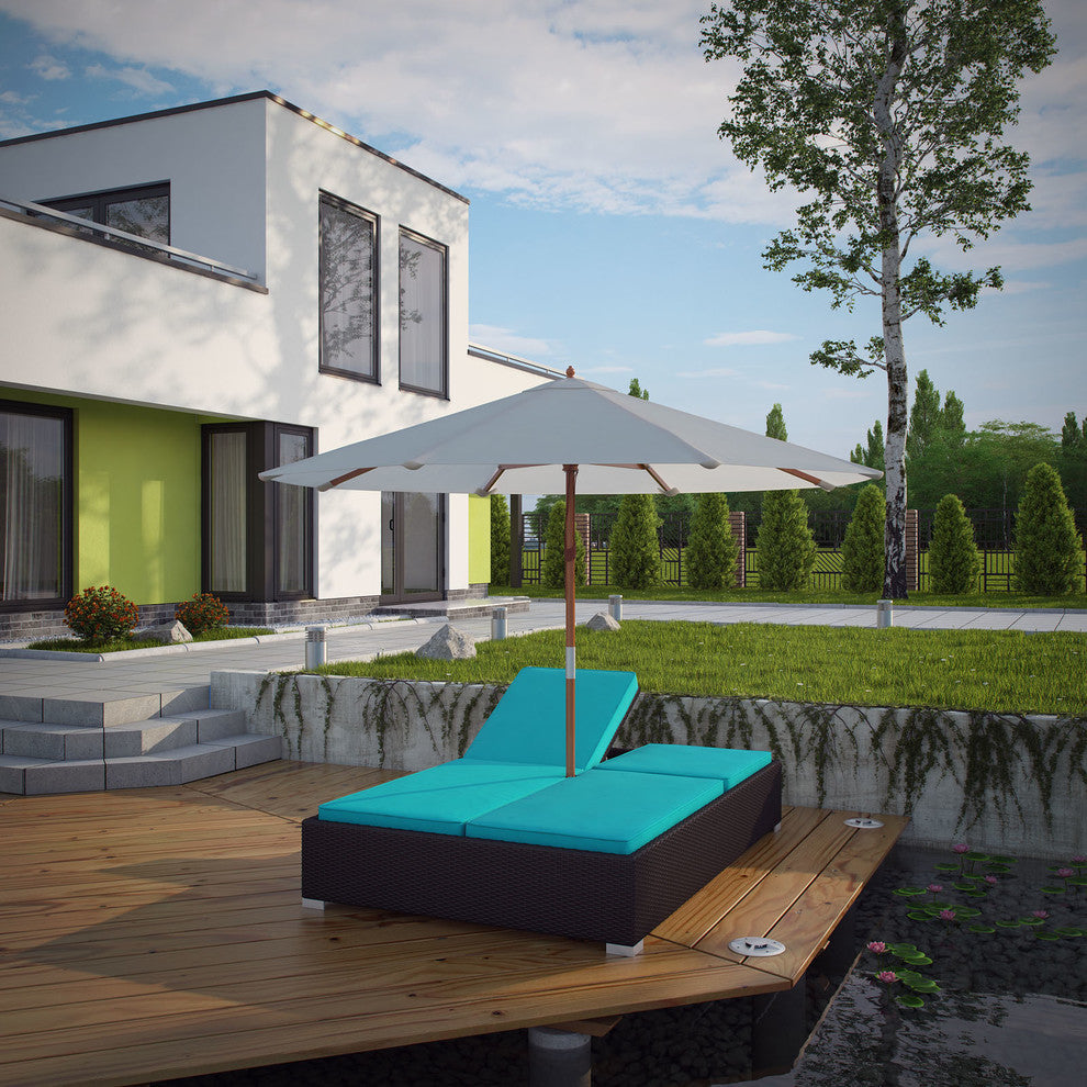 Modern Contemporary Outdoor Patio Rattan and Wicker Chaise Sofa Turquoise