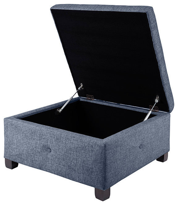 Madison Park Della Button Tufted Soft Close Storage Ottoman, Blue
