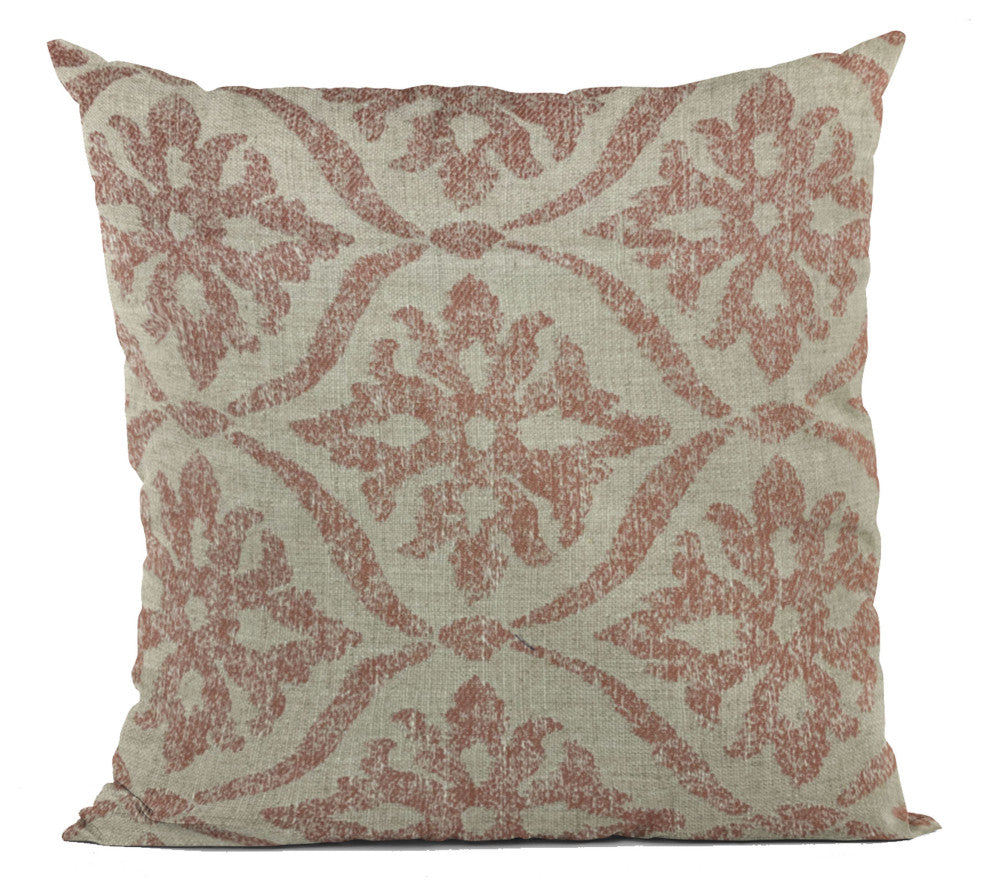 Plutus Beige Red Flowers Jacquard Luxury Throw Pillow, 26"x26"