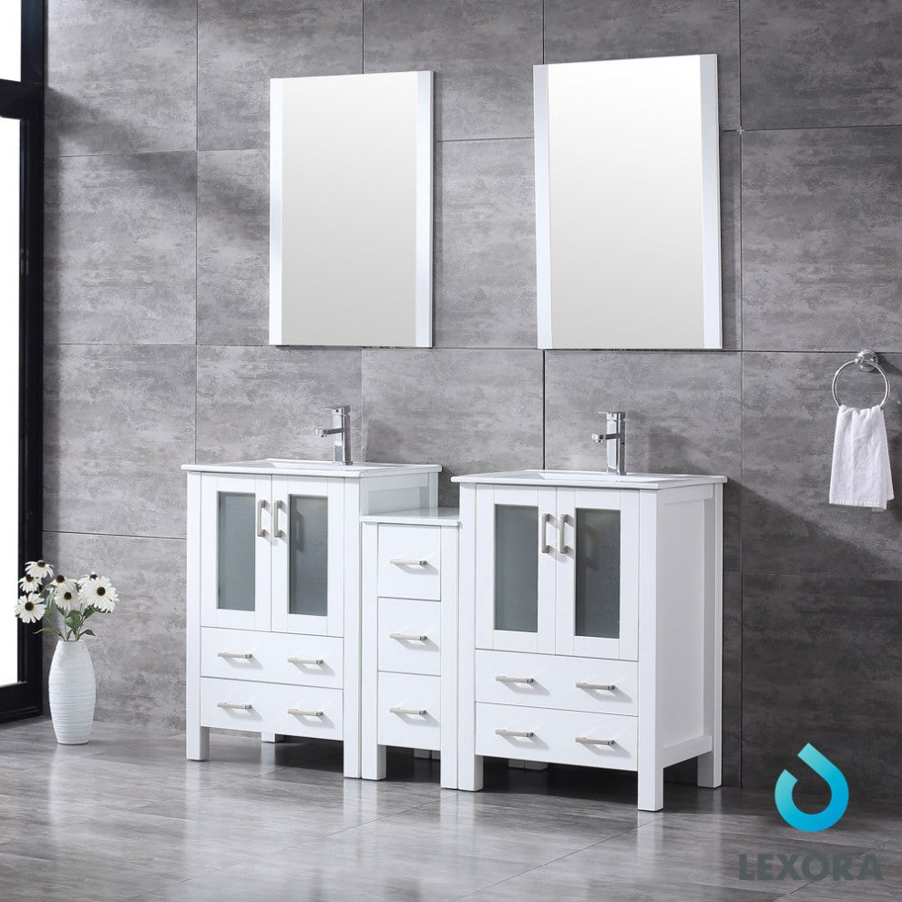 Volez 60" Double Vanity With Side Cabinet Top Square Sink, 22" Mirrors