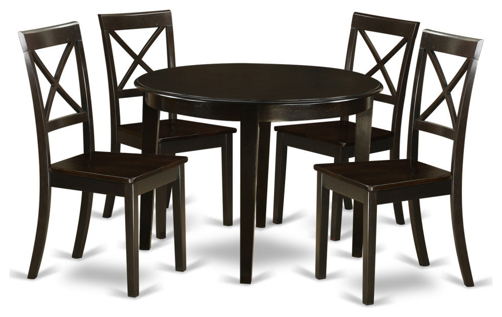 Bost5-Cap-W, 5-Piece Small Kitchen Table Set, Round Table and 4 Kitchen Chairs