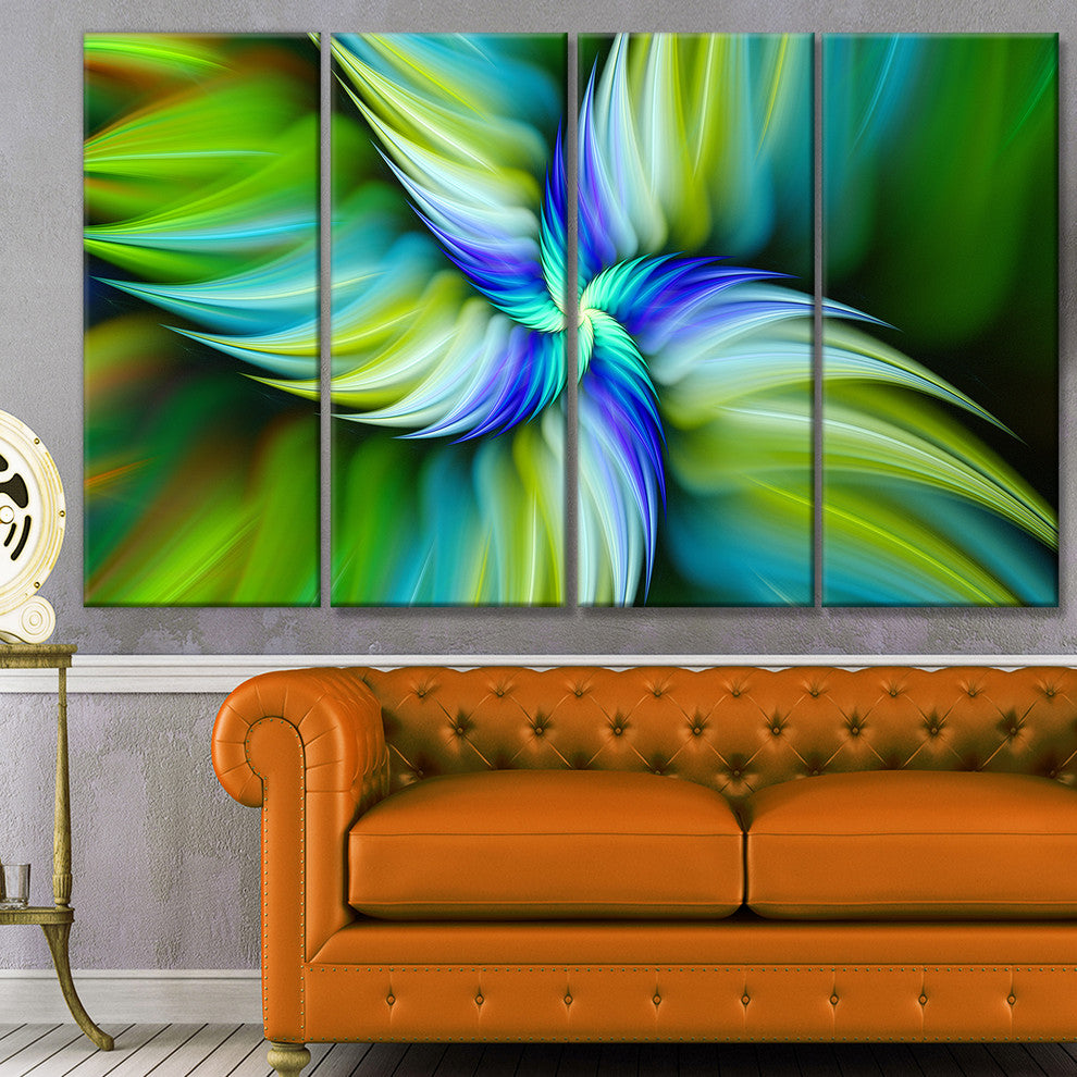 Rotating Fractal Green Star, Floral Canvas Art Print, 48"x28", 4 Panels