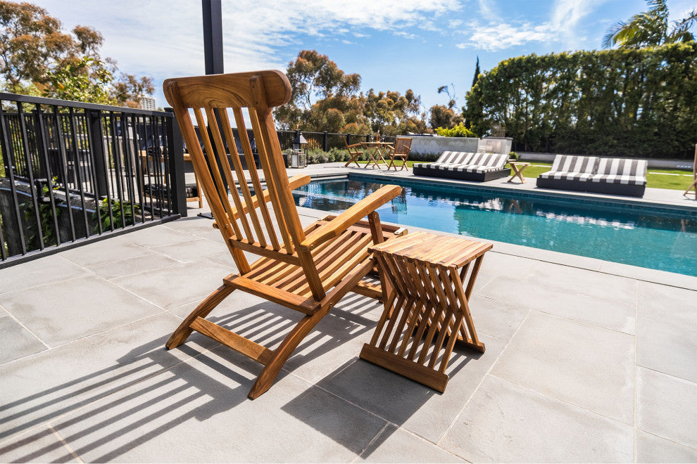 Nordic Style Teak Oiled Sun Lounger and Outdoor Seat