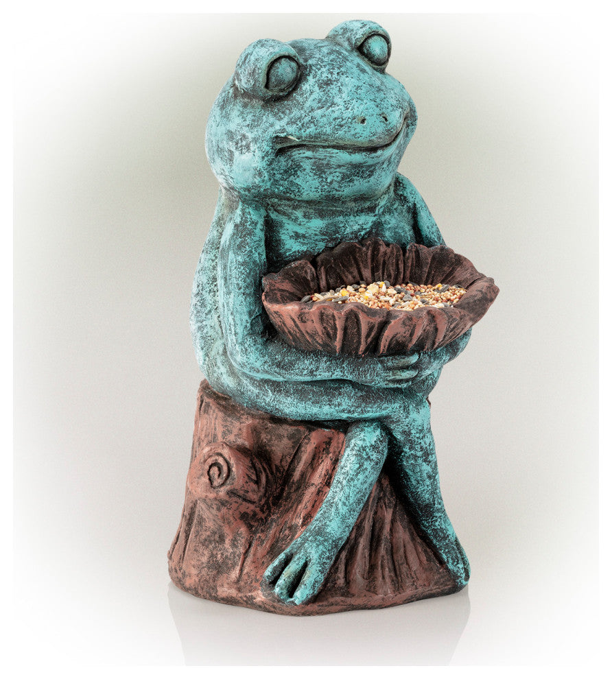 Alpine Green Sleeping Frog Holding a Flower Statue, 15"Tall