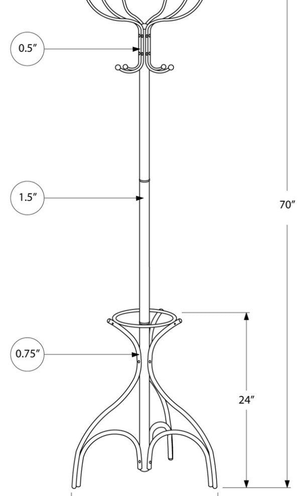 18" X 18" X 70" White  Metal  Coat Rack