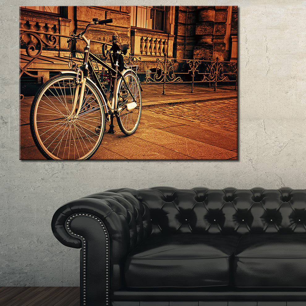 "Retro Bicycle Against Stone Wall" Landscape Canvas Photo Print, 40"x20"