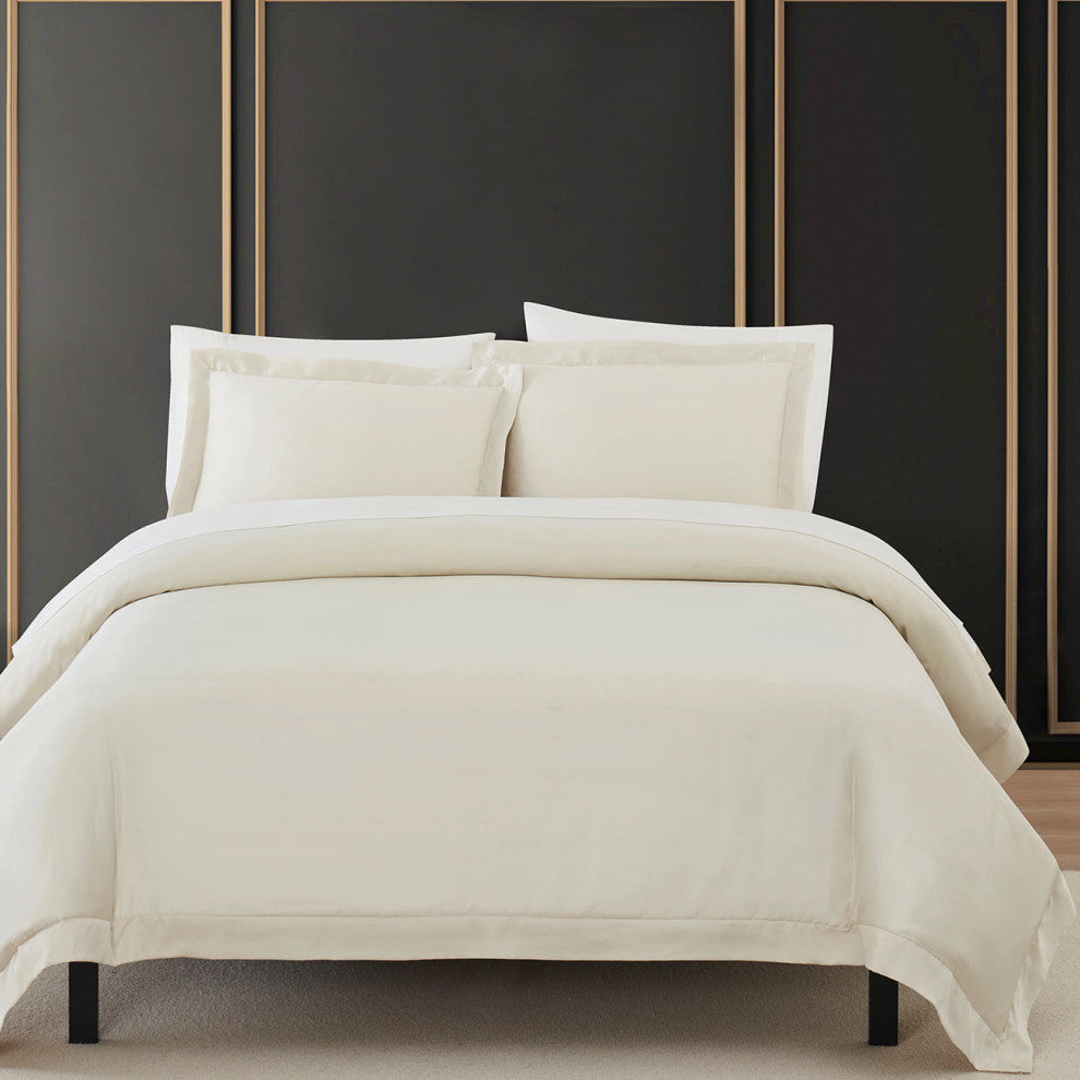 Lyocell Duvet Cover Set, Super Queen, Ivory, 3 Piece
