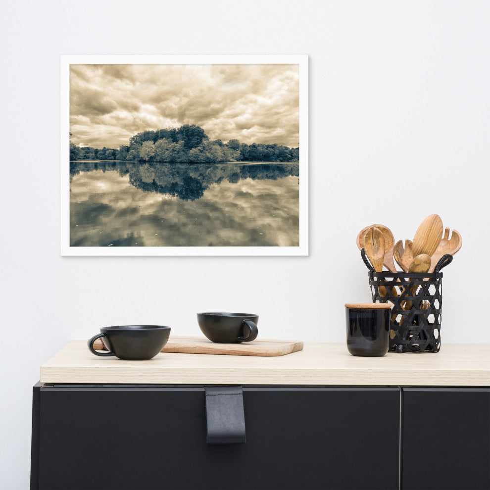 Autumn Reflections Rural Landscape Sepia Framed Photo Paper Wall Art Prints, White, 16" X 20"