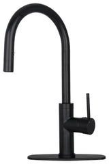Akicon™ Copper Pull Out Kitchen Faucet With Deck Plate, Single Level Solid Brass, Matte Black