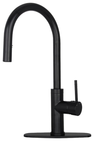 Akicon™ Copper Pull Out Kitchen Faucet With Deck Plate, Single Level Solid Brass, Matte Black