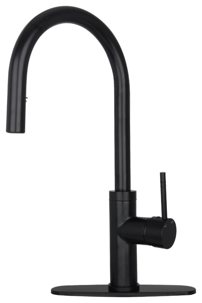 Akicon™ Copper Pull Out Kitchen Faucet With Deck Plate, Single Level Solid Brass, Matte Black
