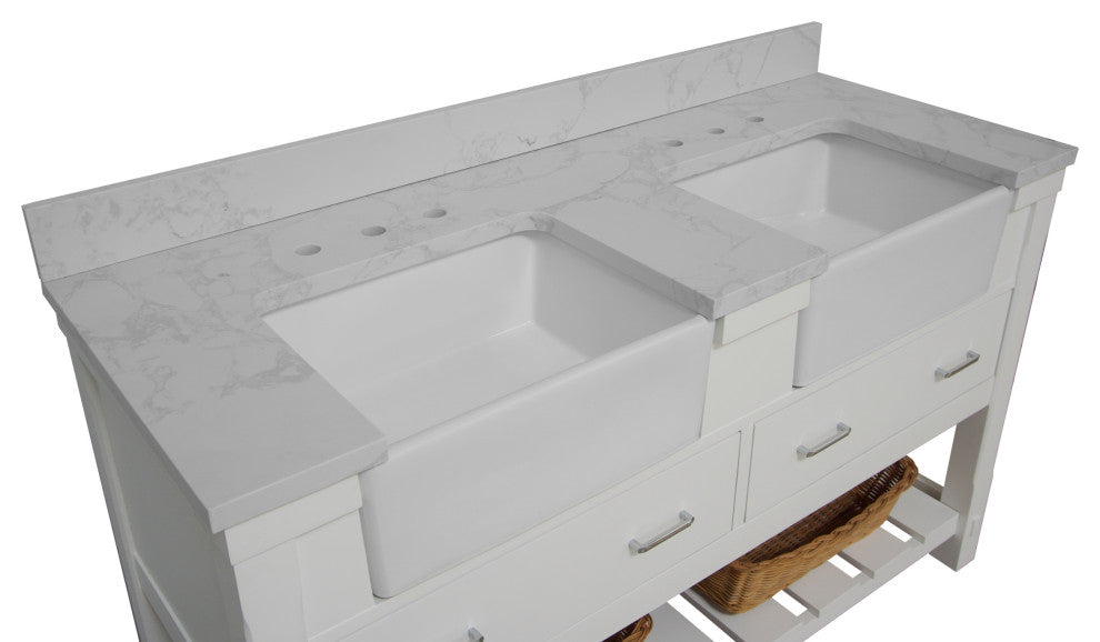 Charlotte 60" Bathroom Vanity, White, Engineered Carrara, Double