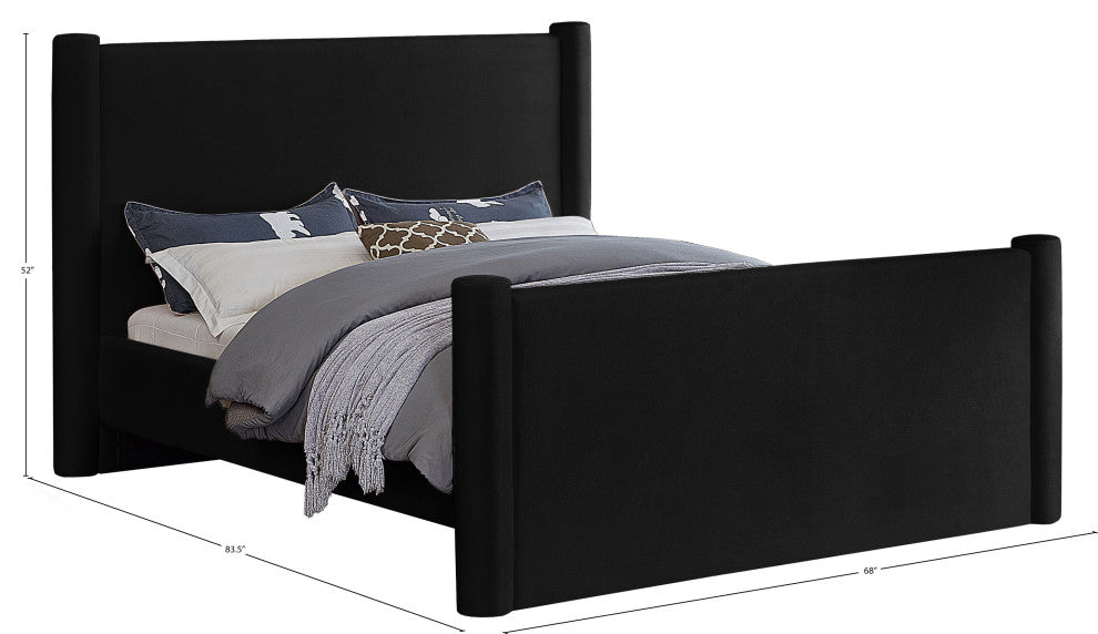 Elias Upholstered Bed, Black, Full, Velvet