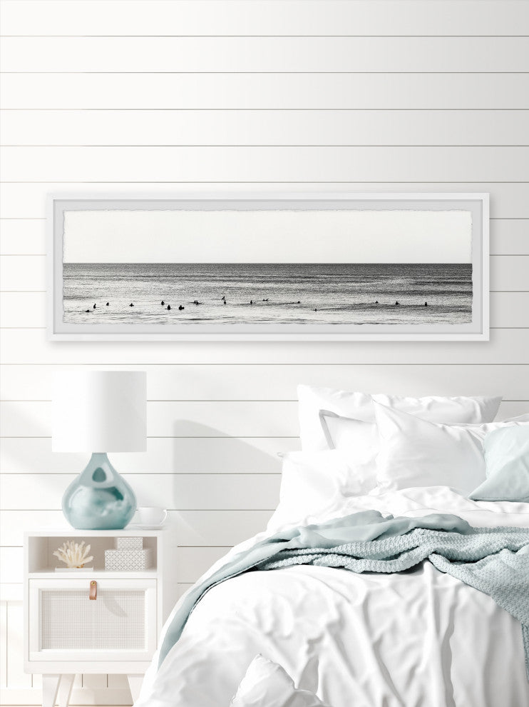 "Surfers Line Up" Framed Painting Print, 45x15