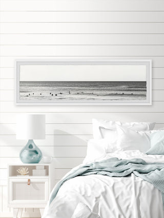 "Surfers Line Up" Framed Painting Print, 45x15