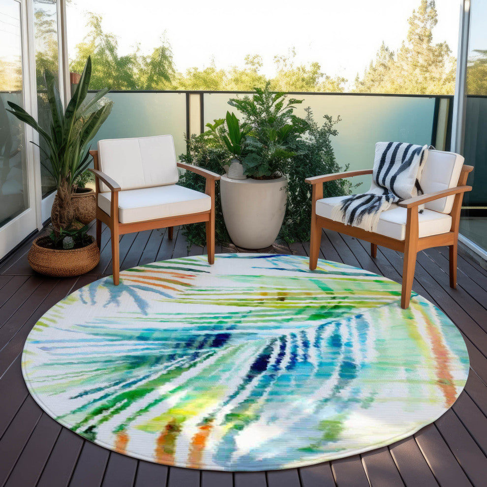Indoor/Outdoor Tropics TC4 Meadow Machine Washable 8' x 8' Round Rug