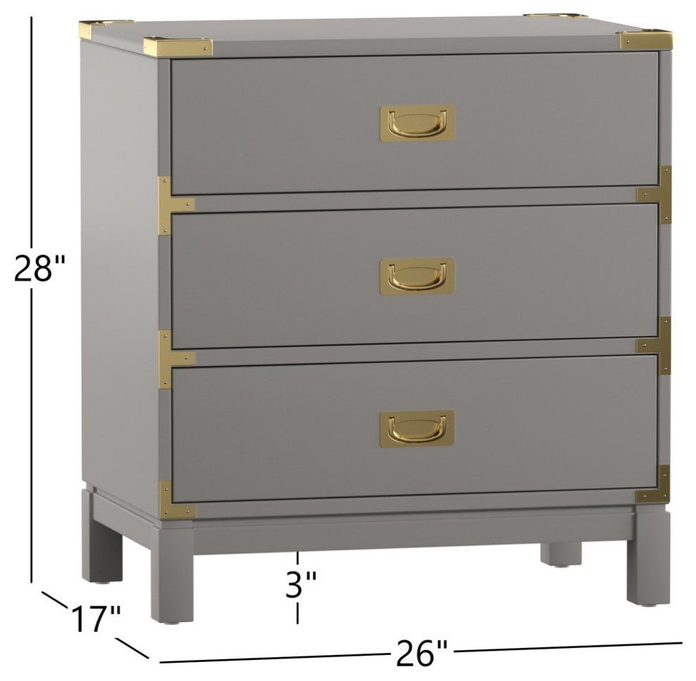 Loretta Gold finish Wood 3-Drawer Nightstand, Gray
