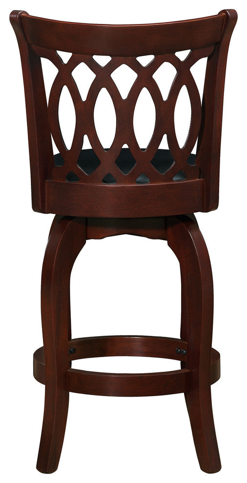 Debora Latticed Back Swivel Stool, Black Faux Leather, 24" Counter