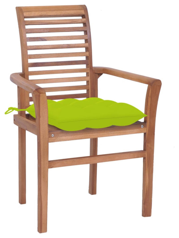 Vidaxl Dining Chairs, Set of 2, With Bright Green Cushions Solid Teak Wood