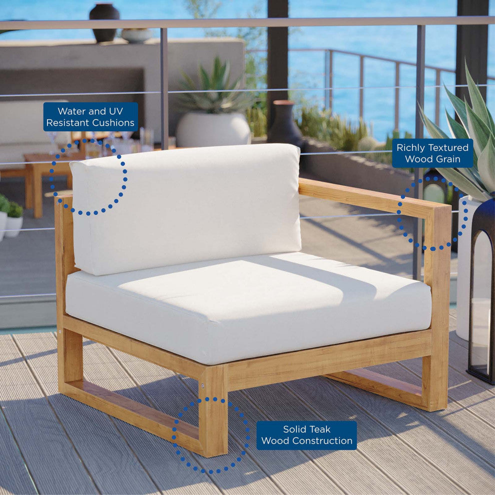 Sofa Corner Chair, Wood, Brown Natural White, Modern, Outdoor Patio Cafe Bistro