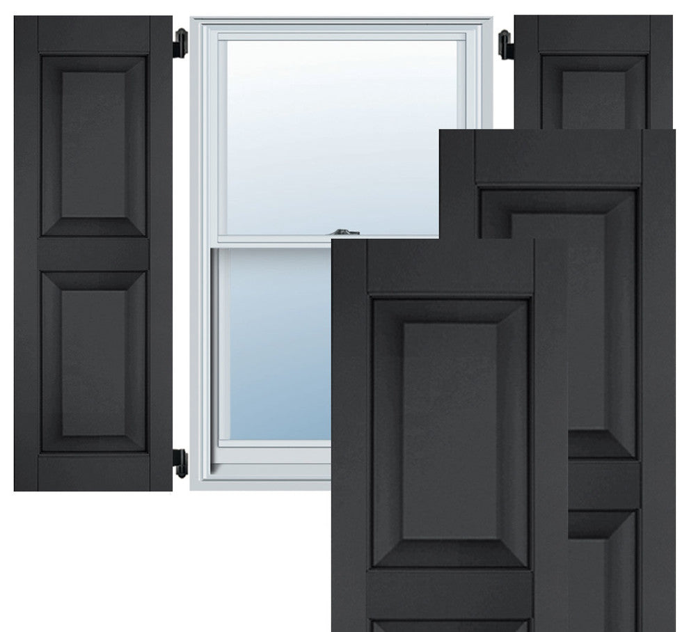 15" x 58" Exterior Sapele Mahogany Raised Panel Shutters, Black