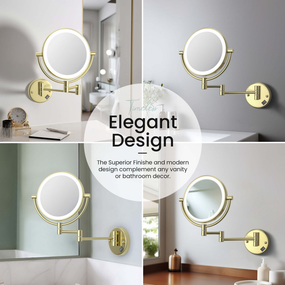 Circular LED Wall Mount Magnifying Make Up Mirror, Brushed Gold