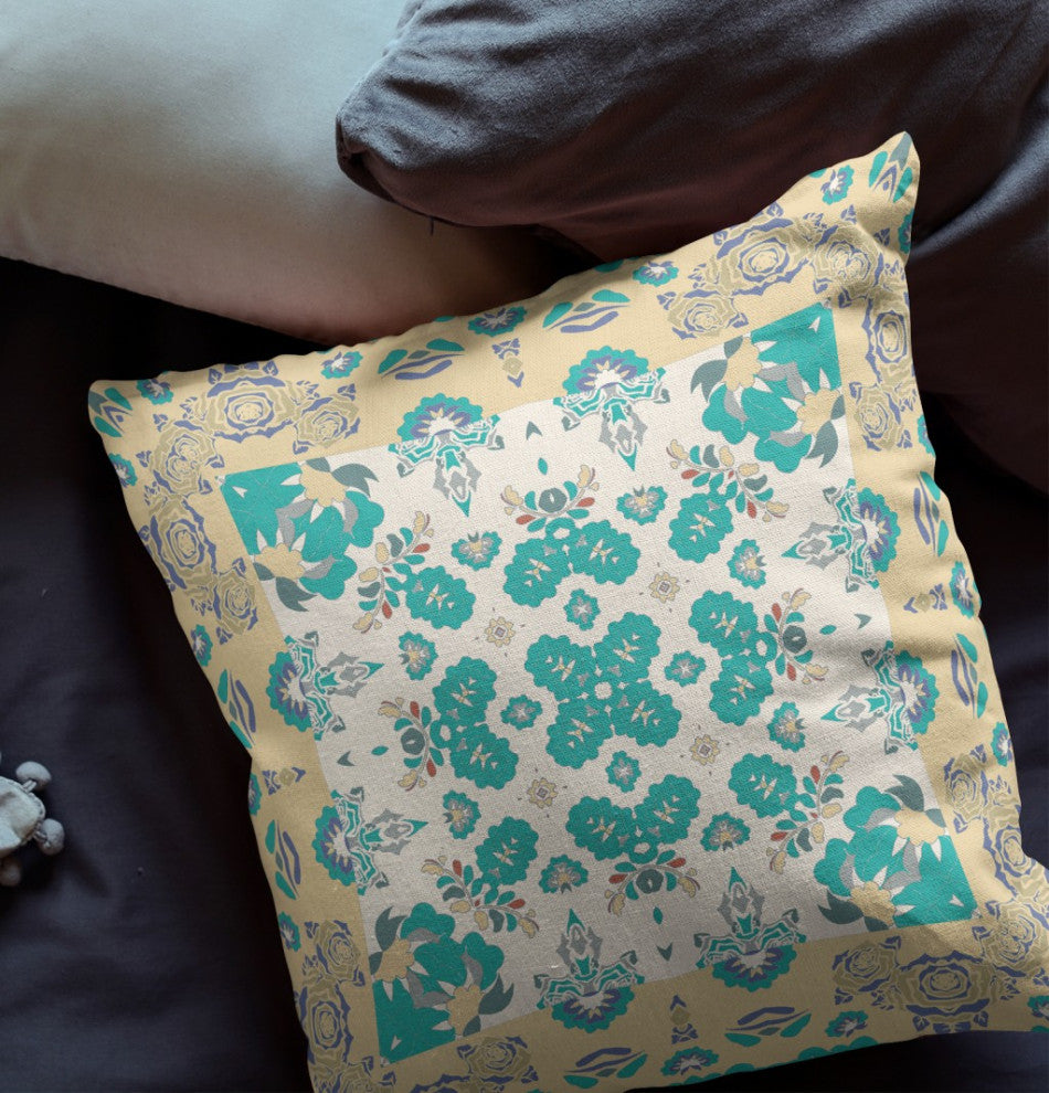16" Yellow Green Rose Box Indoor Outdoor Zippered Throw Pillow