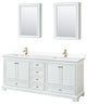 80"DBL Vanity White, White Cult. Marble Top, Sinks, Gold Trim, Med. Cabinets
