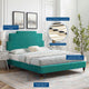 Platform Bed Frame, Full Size, Velvet, Teal Blue, Modern Contemporary, Bedroom