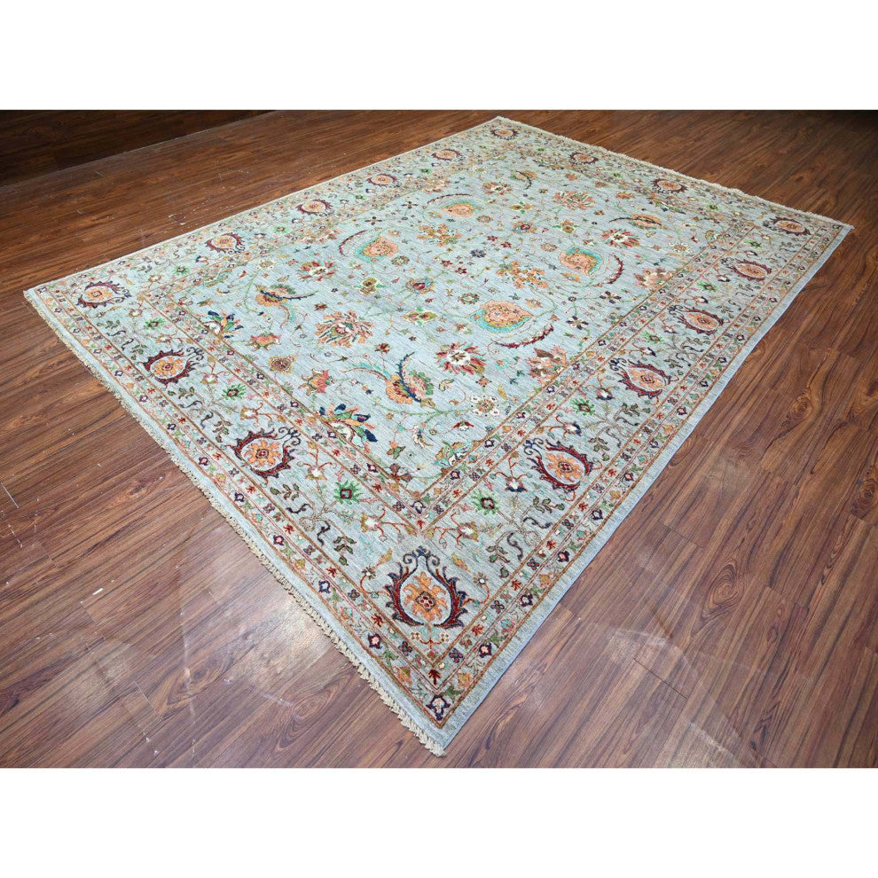 Gray Sultani Motifs Tabriz All Over Design Hand Knotted Oriental Rug 8'9"x11'10"