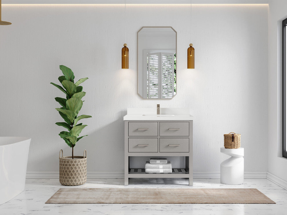Willow Collections Parker Vanity, Gray, Pure White Quartz, 36"