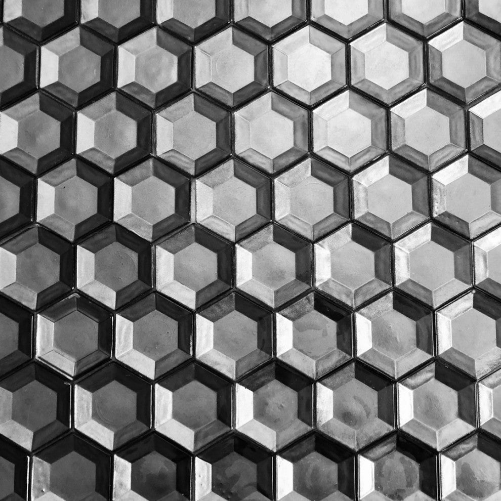 12x12 Dimensional Hexagon Glass Tile, Silver