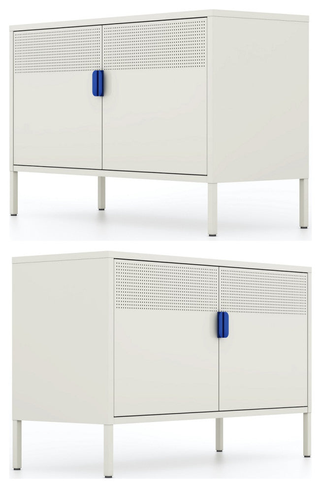 Free Standing Ventilated Metal Sideboard Steel Cabinets Light Gray