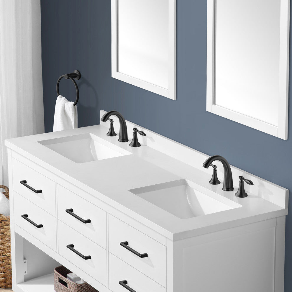 Ove Decors Rider 60" Double Sink Bathroom Vanity, White With Black Hardware