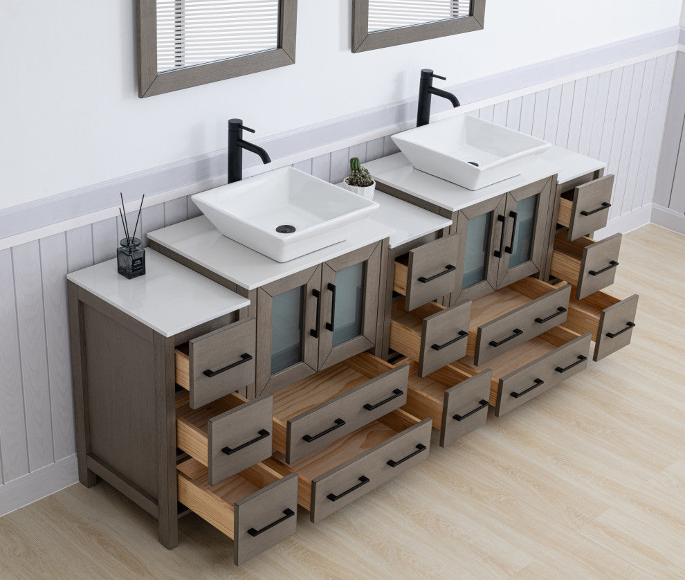 Vanity Art Bathroom Vanity Set With Sink, Driftwood Gray, 84", Standard Mirror