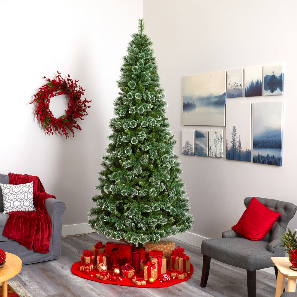 9' Wisconsin Slim Snow Tip Pine Faux Christmas Tree With 800 Clear LED Lights