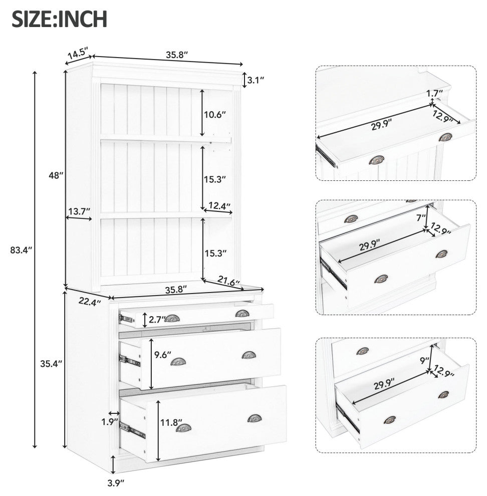 Modern Tall Bookshelf, LED Lighting for Living Room, White