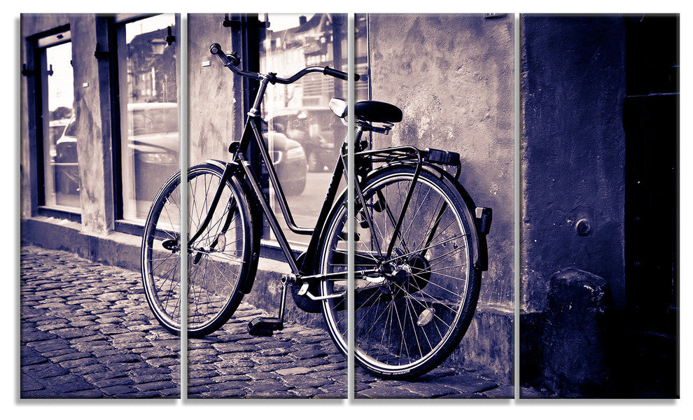 Classic Vintage City Bicycle, Landscape Canvas Wall Art, 48"x28", 4 Panels