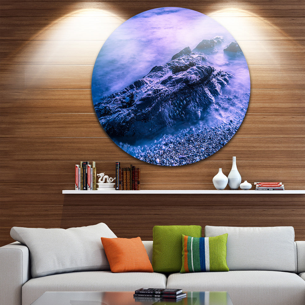 Blue Slow Motion Sea Waves, Modern Seascape Round Wall Art, 11"