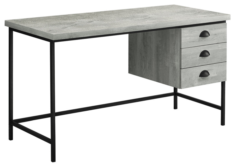 24" Grey Rectangular Computer Desk With Three Drawers