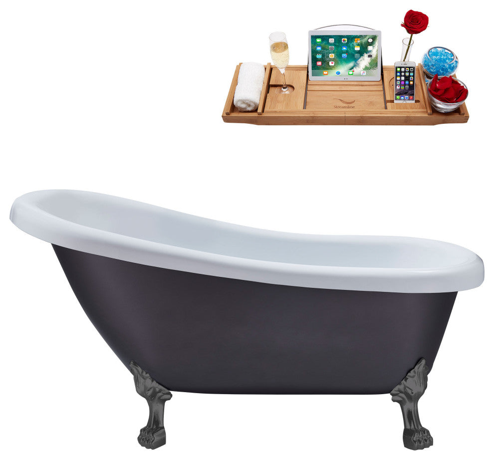 61" Streamline N484BGM-IN-BL Clawfoot Tub and Tray With Internal Drain