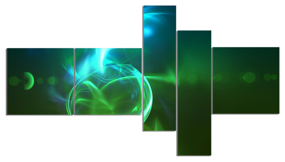 Glowing Green Circles, Abstract Canvas art print, 60"x32", 5 panels