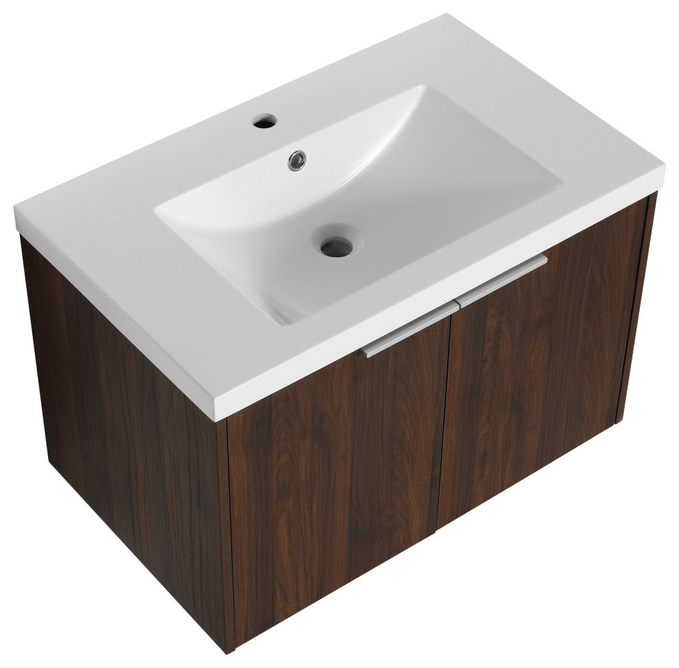 BNK 30" Bathroom Vanity with Resin Sink, Modern Design with Soft Close Doors, California  Walnut
