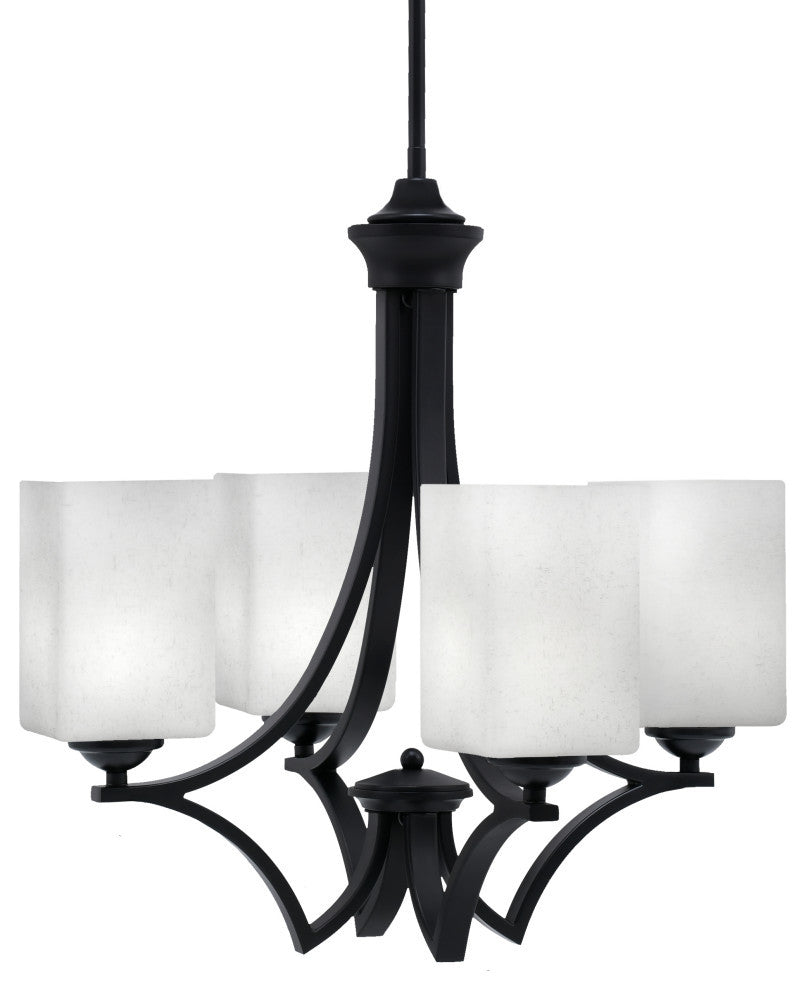 Zilo Uplight, 4 Light, Chandelier, Matte Black Finish With 4" White Muslin Glass