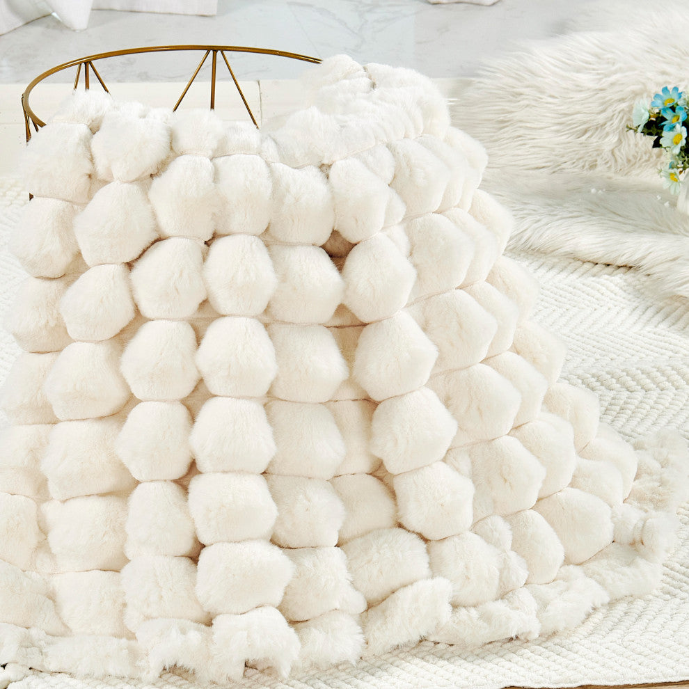 Textured Faux Fur Throw Blanket, Spandex Bubble