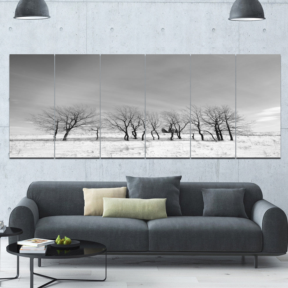 Black and White Trees in Winter, Landscape Canvas Art Print, 70"x28", 6 Panels