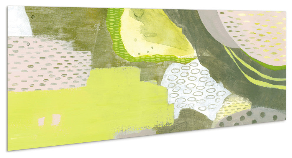 "Sun Fleck" Green Abstract Wall Art Frameless Free Floating Tempered Glass