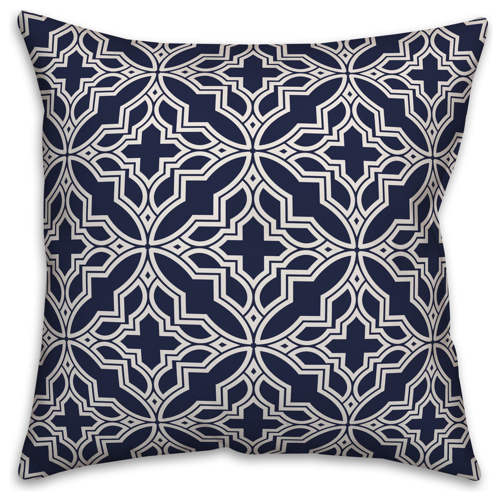 Navy and White Geo Quatrefoil 16x16 Throw Pillow Cover