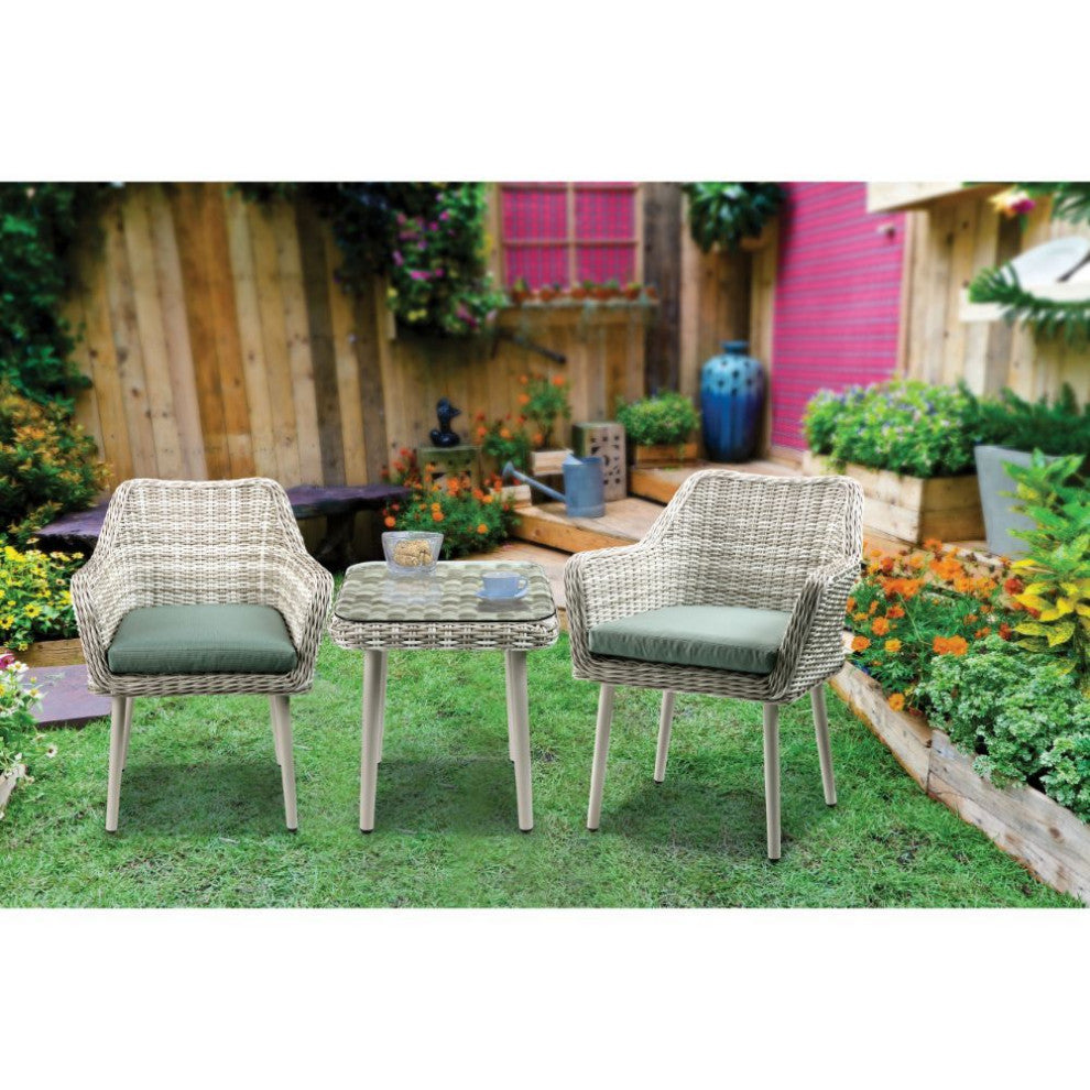 3-Piece Patio Bistro Set, Green and Beige Wicker