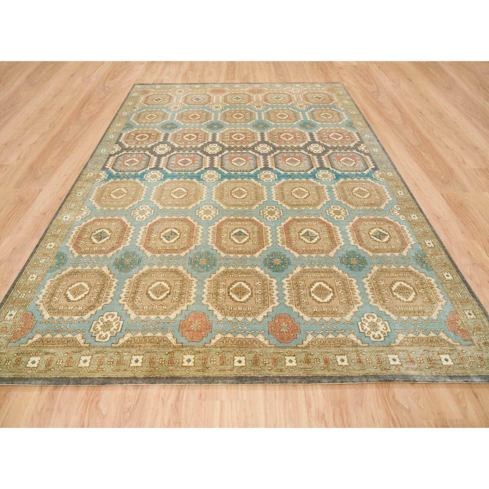 Hand Knotted Wool Caucasian Gul Motifs Distinct Abrash Oriental Rug 9'1"x12'1"